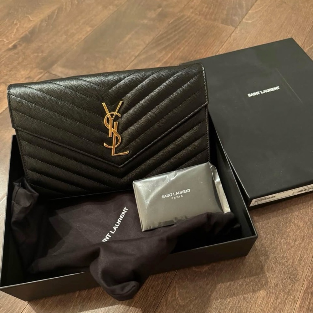 Saint Laurent Black Crossbody Bag with Gold Logo